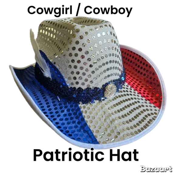 Patriotic Cowgirl / Cowboy Hat Party Hat / Parade Hat / Unisex/ OS - Picture 1 of 6